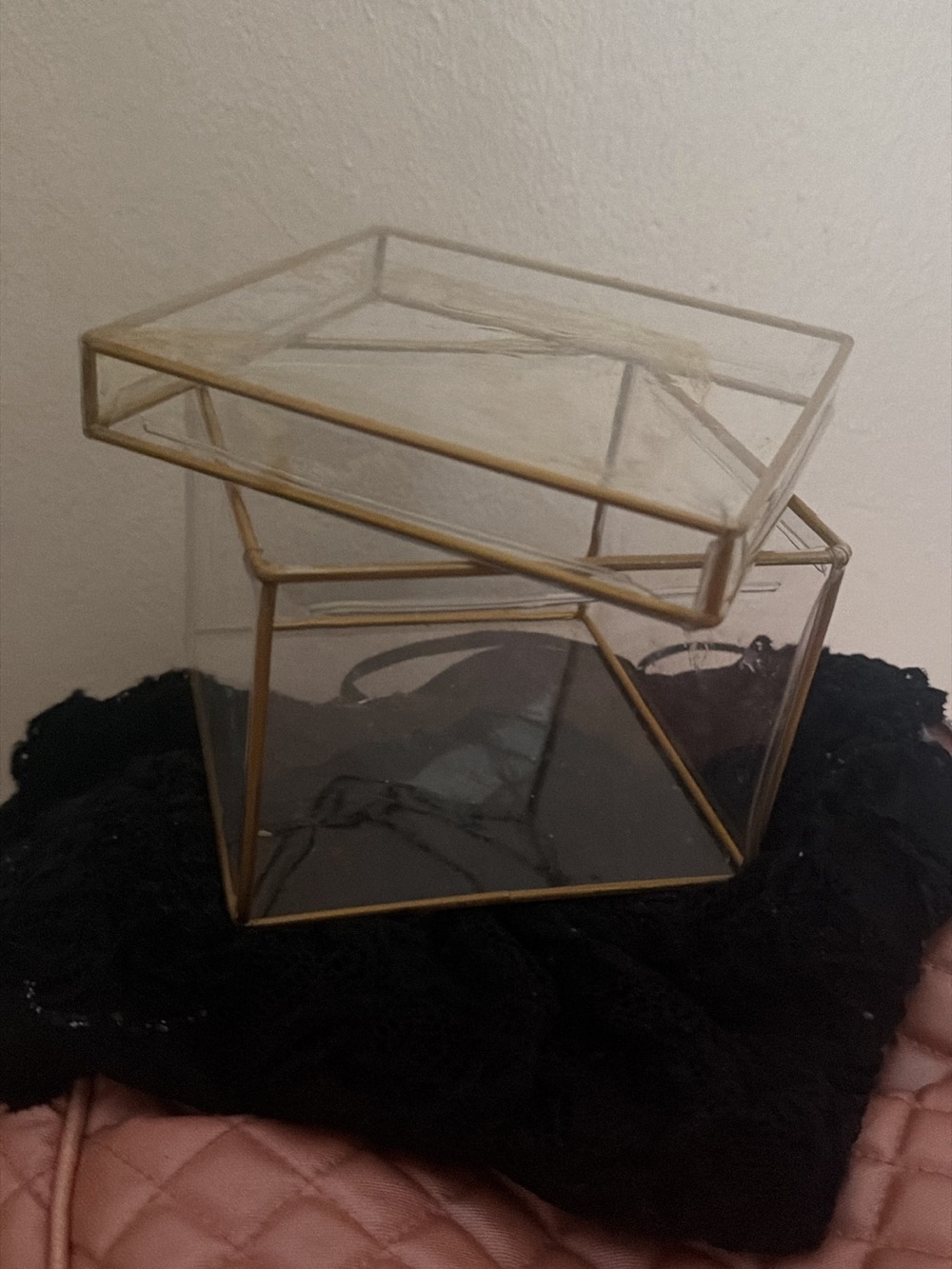Glass and Gold Geometric Storage Box - Clear and Gold